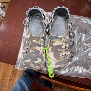 Crocs never worn size 10 . Limited edition Echo Camo redux.